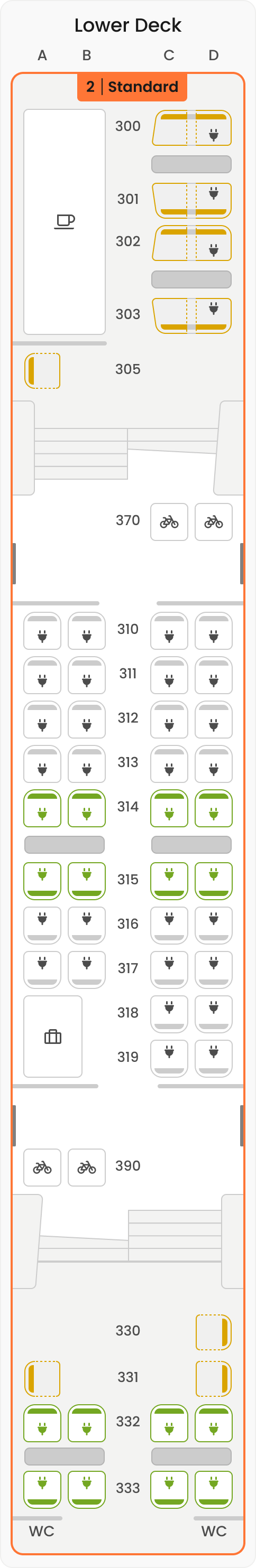 Seating plan – coach 13– lower deck
