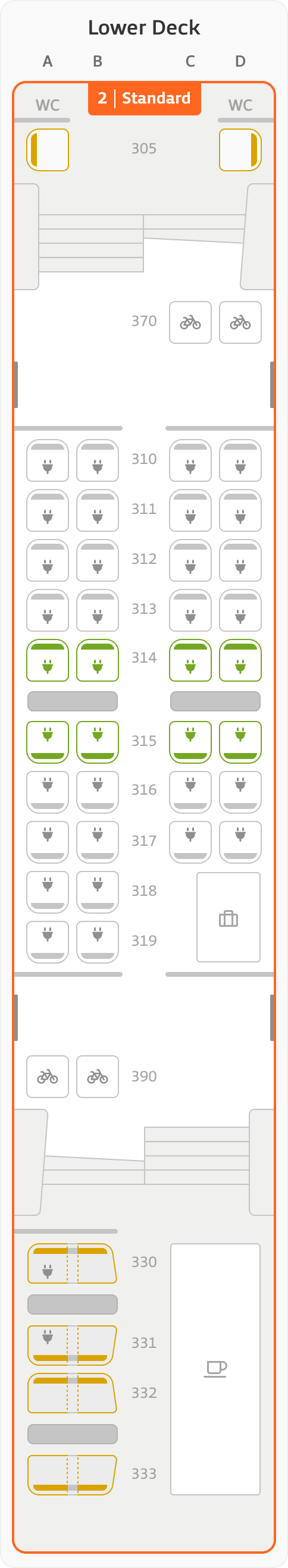 Seat map – coach 13 – lower deck