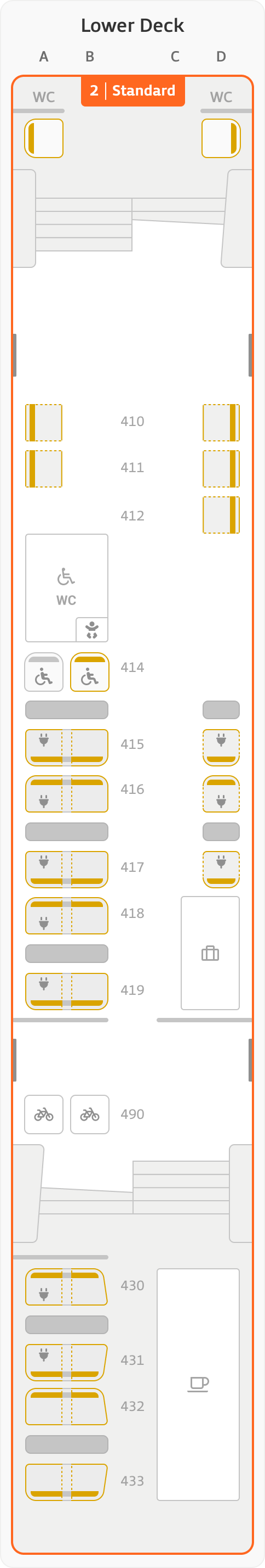 Seat map – coach 14 – lower deck