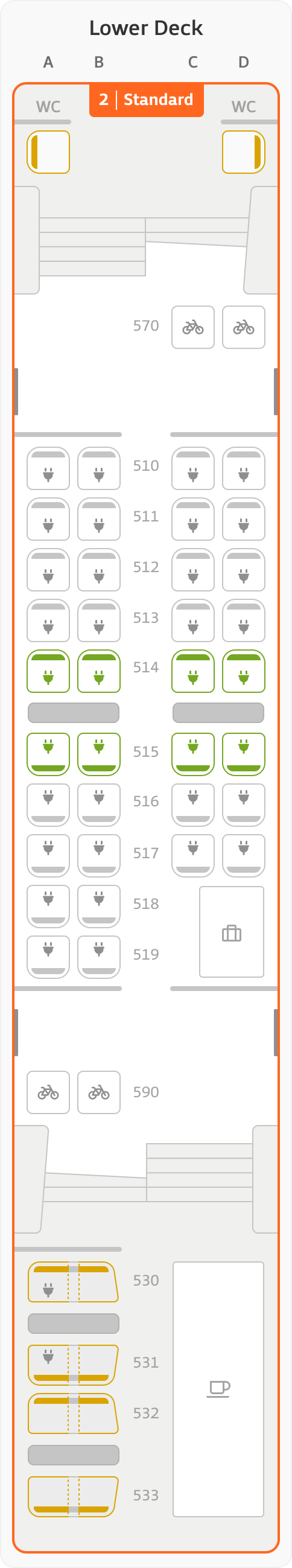 Seat map – coach 15 – lower deck