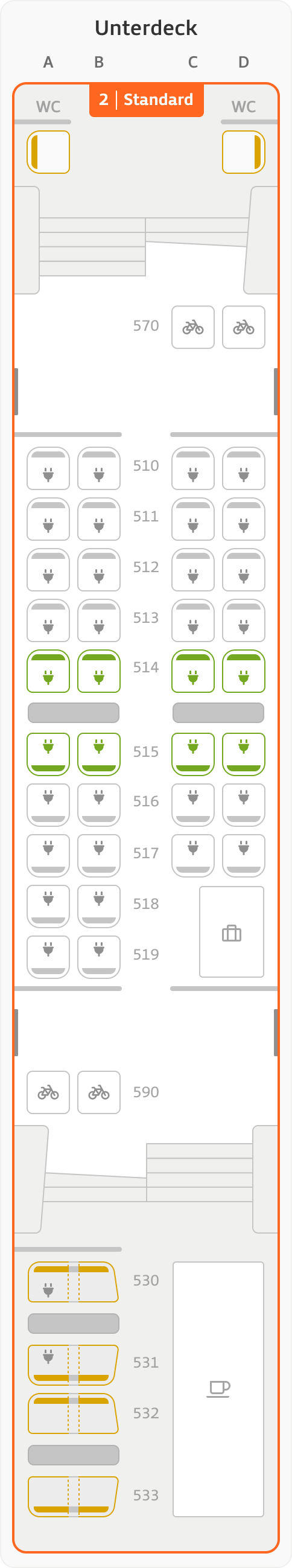 Sitzplan Übersicht – Wagen 15 – Unterdeck